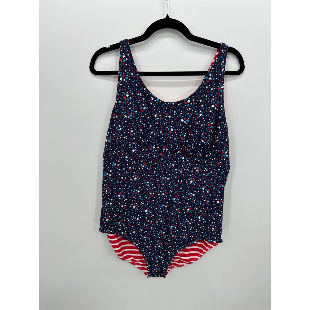 Fourth of July Reversible Swimsuit Women L One Piece Bathing Suit Stars Stripes